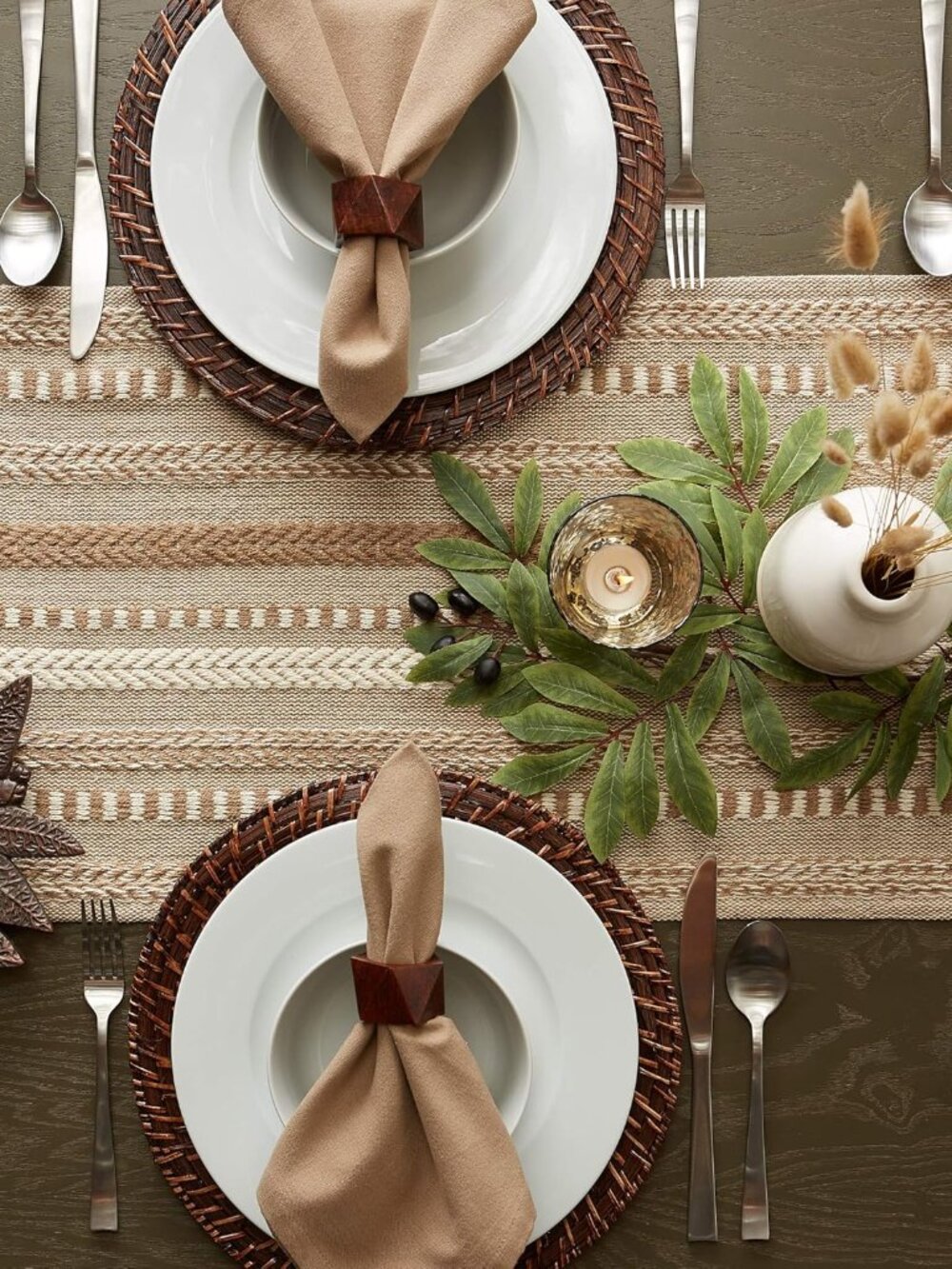 Farmhouse Braided Stripe Table Runner Collection, 15x72 15x77, Fringe Included, - Picture 7 of 11